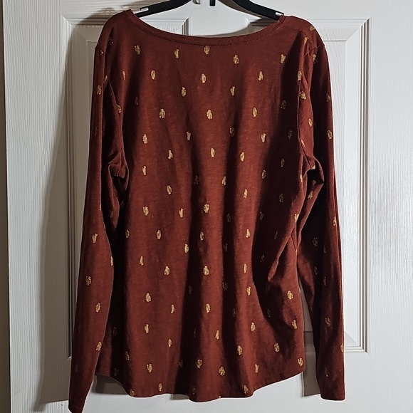 Sonoma Everyday Tee Orange Brown Cactus Long Sleeve V Neck T-shirt Size L - Picture 2 of 5